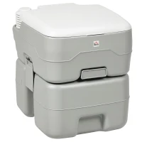 HOMCOM Przenośna toaleta kempingowa, maks. obciążenie 147 kg, 20L, do kempingu, wędrówek, podróży, wędkowania, 41,5 x 36,5 x 42 cm, szara(m-10)