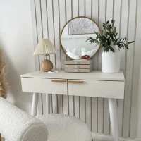 HOMCOM Elegant Dressing Table, with Round Mirror, 80 x 40 x 123 cm - White(m-9)