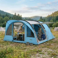 Outsunny Tenda Campeggio a Tunnel per 2-4 Persone Alta 200cm con 2 Stanze, Impermeabile 3000mm per Trekking, Azzurro(m-2)