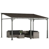 Outsunny Pergola Addossata 4x3 m con Tetto in Policarbonato, Metallo e Alluminio con Viti, Marrone(m-11)