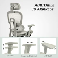 HOMCOM Krzesło Biurowe, Ergonomiczne Krzesło Biurkowe z Pokryciem z Siatki, Regulowane, na Kółkach, z Podłokietnikami, Zagłówkiem, Beżowe(m-7)