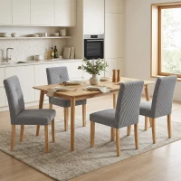 HOMCOM Conjunto de 4 Cadeiras de Jantar Modernas Encosto Alto Estofadas em Tecido Canelado Tipo Veludo  44x56x90 cm Cinzento(m-2)