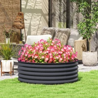 Outsunny Galvanised Raised Garden Bed with Safety Edging, Outdoor Raised Planter Box with Gloves, 120 x 120 x 43cm, Dark Grey(m-2)