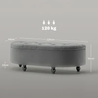 HOMCOM Siedzisko z pojemnikiem, welur, ciemnoszare, otwierane(m-3)