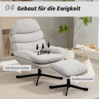 HOMCOM Relaxsessel mit Hocker Sessel Loungesessel mit Chenille-Stoff, Modern Fernsehsessel, 78 x 93 x 100 cm, Cremeweiß(m-7)