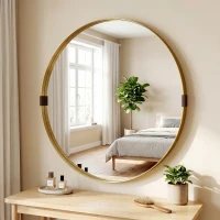 HOMCOM Round Wall Mirror 61 cm, Wall Mounted Bathroom Mirror with Tempered Safety Glass and Aluminium Alloy Frame, Gold Tone(m-5)