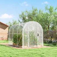 Outsunny Polytunnel Greenhouse Walk-in Grow House with PE Cover, Door and Galvanised Steel Frame, 3 x 2 x 2m, Clear(m-8)