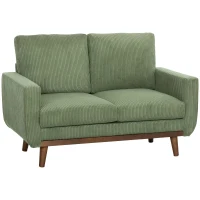 HOMCOM 2-osobowa sofa, 134 cm, sztruksowa kanapa z kieszeniowymi sprężynami, grubym oparciem, drewnianymi akcentami, zielona(m-1)