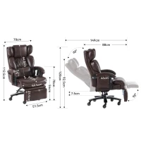 Chefsessel mit Massage- und Heizfunktion, Ergonomischer Bürostuhl mit Kunst-Leder, ausziehbare Fußstütze, 88 x 70 x 112,5 cm, Braun(m-3)