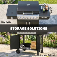 Outsunny Gazowy Grill 17,8 kW 6+1 Palników Wózek Grillowy ze Stali Nierdzewnej z Kółkami Boczny Palnik Termometr Ruszt Emaliowany(m-7)