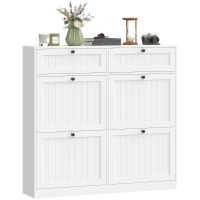 HOMCOM Meuble à chaussures 20 paires, armoire à chaussures étroite avec 4 tiroirs rabattables, 2 compartiments, blanc(m-1)
