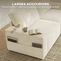 HOMCOM Canapé 3 places en velours côtelé 218 cm, canapé salon,  coussins à ressorts, larges accoudoirs, 2 coussins, beige(m-5)