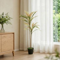 HOMCOM 90 cm Artificial Cordyline Tree in Moss Effect Pot, Realistic PEVA Faux Plant, Yellow(m-8)