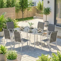 Outsunny Set da Giardino 7 Pezzi: Tavolo Rettangolare e 6 Sedie Impilabili(m-8)