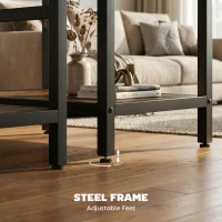 HOMCOM Zestaw stolików kawowych, 2-częściowy, prostokątny i okrągły z 2-poziomowym miejscem na przechowywanie, rustykalny brąz(m-7)