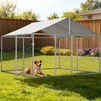 Outdoor-Hundezwinger mit Dach, 230x230x117 cm, Silber(m-4)
