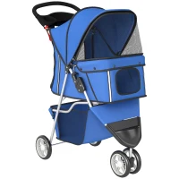PawHut Passeggino per Cani Pieghevole con Portabicchieri e Cestino, 77x44x102 cm, Blu(m-1)