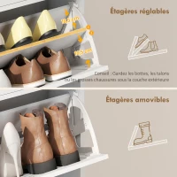 HOMCOM Meuble à chaussures 20 paires, armoire à chaussures étroite avec 4 tiroirs rabattables, 2 compartiments, blanc(m-6)