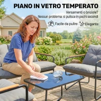 Outsunny Salotto da Giardino 4 Posti con Divanetto 2 Posti e 2 Poltrone con Cuscini, Grigio Chiaro(m-7)