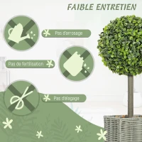 HOMCOM Lot de 2 plantes artificielles décoratives, boules de buis artificiel 50 cm avec pot en plastique tressé et galets, vert(m-6)