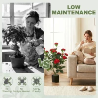 HOMCOM 65cm Artificial Camellia Flower Plant in Pot with 116 Lush Leaves & Moss Effect, Red(m-5)