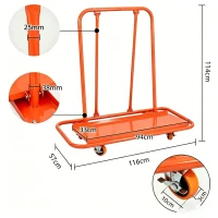 Plattenwagen für Gipskartonplatten, Stahlgestell, Lenkrollen mit Bremsen, 116x57x114 cm, Orange(m-3)