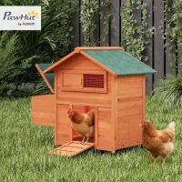 PawHut Kippenhok Kippenhuis van hout met nestkast 2 zitstokken loopplank venster waterdicht dak 113,5x67,5x95,5 cm Oranje(m-10)