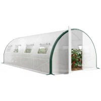 Outsunny Serre tunnel de jardin 18m², serre de jardin tunnel avec portes et 8 fenêtres, bâche PE 140g/m² 600 x 300 x 200 cm blanc(m-11)