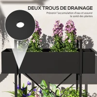 Outsunny Support plantes interieur 2 niveaux, porte plante avec trous de drainage, plateau supérieur, métal, 60 x 25 x 70 cm noir(m-5)