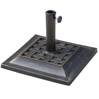 Outsunny 9kg Square Garden Parasol Base Holder - Resin Outdoor Market Umbrella Stand with Adjustable Coupler, Bronze(m-1)