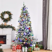 HOMCOM Sapin de Noël artificiel lumineux 210 cm arbre de Noël enneigé avec 10 modes d'éclairage multicolore 829 branches vert(m-10)