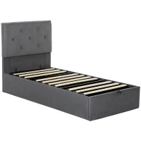 HOMCOM Single Bed Frame Gas End Lift Under Bed Storage Upholstered Platform Bed Tufted Headboard for 90 x 190 cm Mattress(m-1)