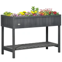 Outsunny Fir Wood Raised Rectangular 8 Compartment Plant Stand Dark Grey(m-10)