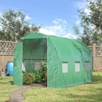 Outsunny Serre de Jardin Tunnel Surface Sol 6 m² 3L x 2l x 2H m châssis Tubulaire renforcé Porte zippée 6 fenêtres enroulables Vert(m-10)