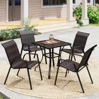 Outsunny Lot de 4 chaises de jardin empilables, fauteuil d'extérieur avec accoudoirs et revêtement en résine tressée marron(m-10)