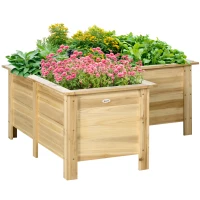 Outsunny Jardinera Elevada de Madera Macetero Exterior en Forma de L con Tela no Tejido Huerto Urbano 120x120x50 cm Natural(m-10)