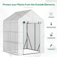 Outsunny Portable Greenhouse for Outdoor with 2 Tier Shelf, Small Gardening Plant Grow House, Roll-Up Zipped Door, PE Cover, 143 x 143 x 195cm, Green(m-4)