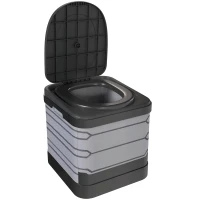 Outsunny WC Portatile da Campeggio con 12 Pacchetti Coagulanti e 12 Sacchetti di Smaltimento, 42x46x43.5 cm, Grigio e Nero(m-1)