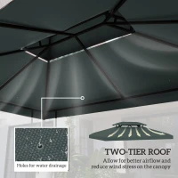 Outsunny 3x4m Gazebo Canopy Replacement Cover, 2 Tier Top Roof UV Cover Garden Patio Outdoor Sun Awning Shelters, Charcoal Grey (TOP COVER ONLY)(m-4)