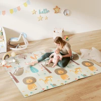 AIYAPLAY Baby Play Mat, Double Sideded Foldable Kids Crawling Mat, Reversible & Waterproof, Animal(m-2)
