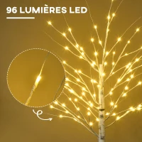 HOMCOM Arbre lumineux LED, décoration lumineuse blanc chaud, 96 LEDs 180 cm, décoration de noël, chambre, maison, blanc(m-4)
