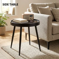 Outsunny 49.5 cm Round Garden Table, Small Outdoor Coffee Side Table with Plastic Tray-Style Top, Metal Legs, Black(m-7)