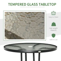 Outsunny 80 cm Round Dining Table with Parasol Hole, Outdoor Coffee End Side Table with Tempered Glass Top, Steel Frame for Garden, Black(m-5)