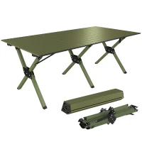 Outsunny Masă de Camping Pliabilă 116 cm, Masă de Picnic Rezistentă la Apă cu Suprafață Rulabilă și Cadru Metalic, Verde(m-11)