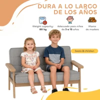 AIYAPLAY Sofá para Niños de 2 Plazas Sillón Infantil de Felpa Suave Estructura de Madera para Niños de +3 Años Gris(m-5)
