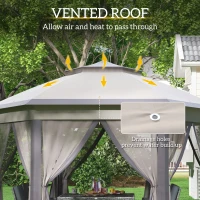 Outsunny Hexagon Garden Gazebo - Pop Up Outdoor Patio Double Roof Instant Shelter with Netting, 3 x 4m, Beige(m-5)