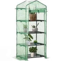 Outsunny Serra per Piante Verticale con Scaffale a 4 Ripiani in Acciaio e PE Verde Scuro, 70x50x160cm(m-11)