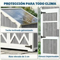 Outsunny Caseta de Jardín de Madera 105x55x179 cm Armario para Herramientas con 4 Estantes Techo de Metal Galvanizado Gris(m-6)