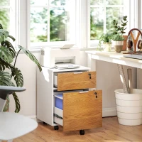 HOMCOM Caisson de bureau, meuble de rangement 2 tiroirs 2 barres pour dossier suspendu, verrouillable avec 2 clés 42x40x60 cm(m-10)