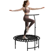 SPORTNOW Trampoline de Fitness avec Cordes Élastiques, Poignée Réglable 5 Positions, Capacité 100 kg, Acier, Ø102x132cm, Noir(m-11)